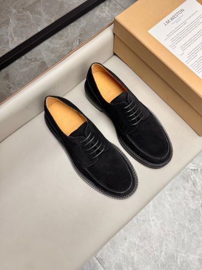 J.M.WESTON Black calfskin Leather Shoes-J.M.WESTON Man Business Leather Shoes
